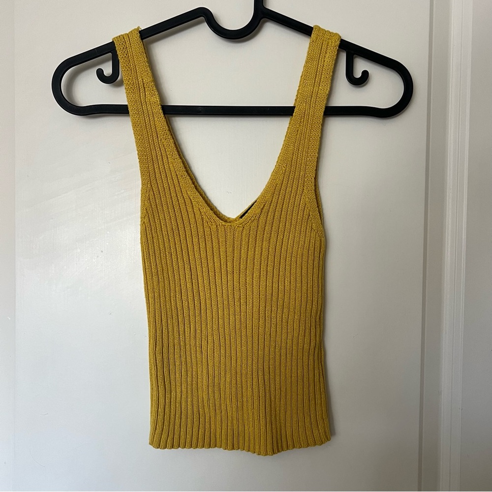Yellow Knit Cropped Tank Top